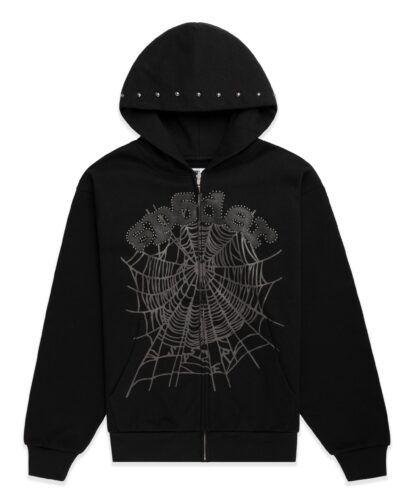 Sp5der OG Web Studded Zip Hoodie Black